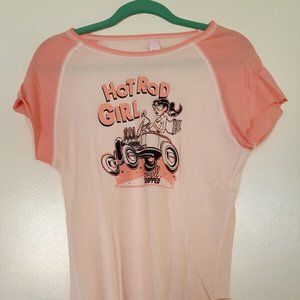 HOT ROD GIRL Shirt XL Tee T-Shirt SEXY PIN UP Cheesecake pink / white s/s